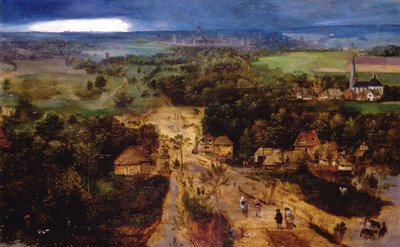 Landscape with the flight into Egypt by Jan van Amstel